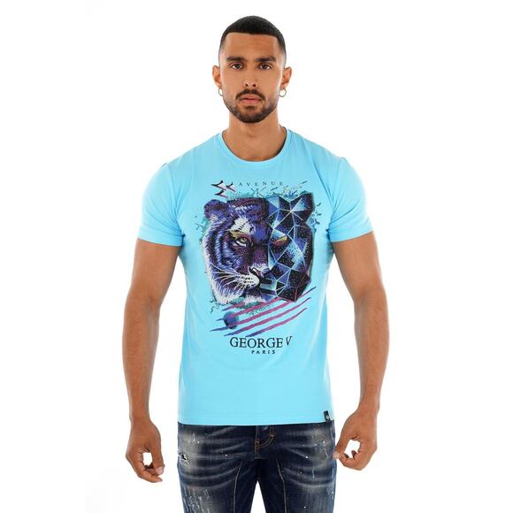 AVENUE GEORGE V Men's Tiger Face Baby Blue T-Shirt Size M - Picture 1 of 10
